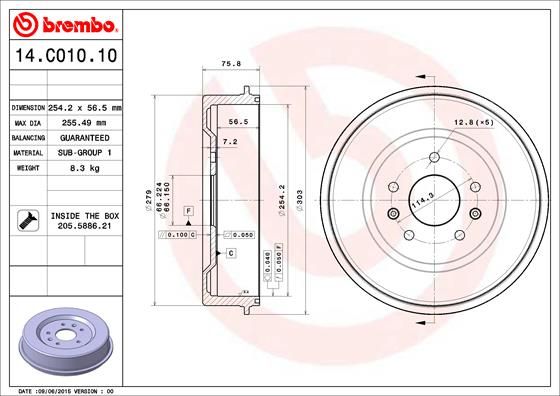 Stabdžių būgnas BREMBO 14.C010.10
