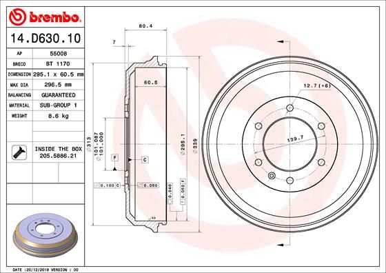 Stabdžių būgnas BREMBO 14.D630.10