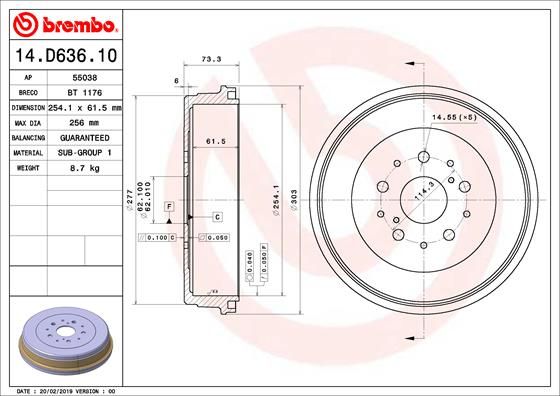 Stabdžių būgnas BREMBO 14.D636.10