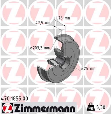 Stabdžių būgnas ZIMMERMANN 470.1855.00