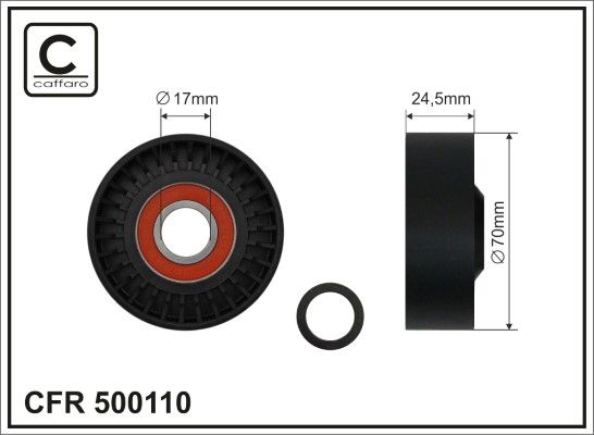 CAFFARO 500110 Įtempiklio skriemulys, V formos rumbuotas diržas