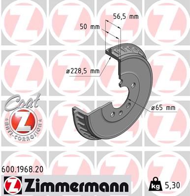 Stabdžių būgnas ZIMMERMANN 600.1968.20