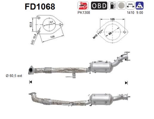 Suodžių / kietųjų dalelių filtras, išmetimo sistema AS FD1068